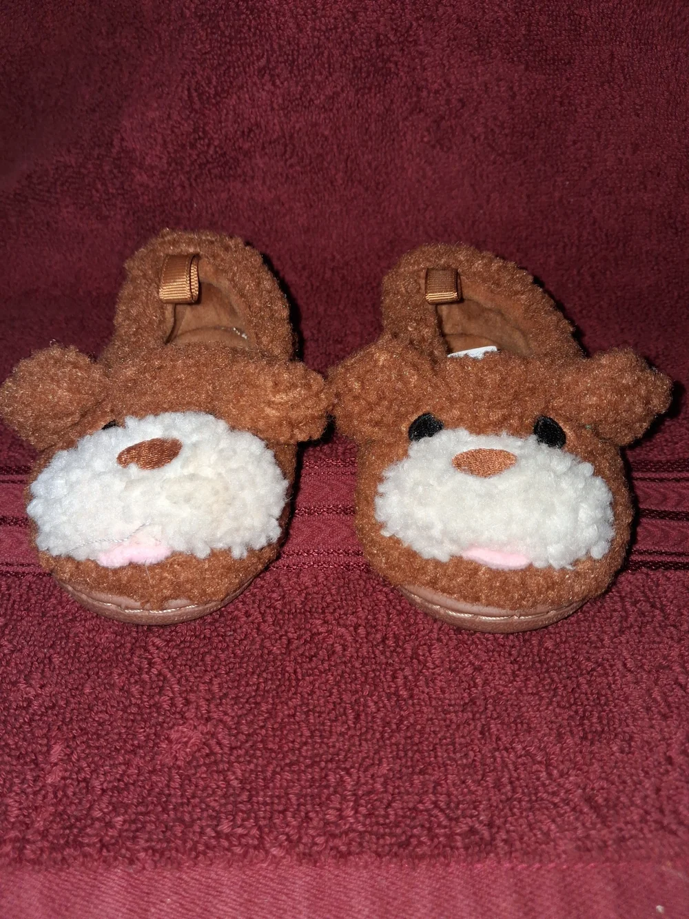 Kids Brown Bear Plush Slip-On Shoes SIZE 4